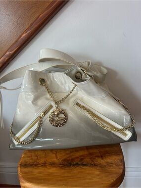 Vintage Apple Bottoms Patent Ombre Shoulder Bag in Cream and Gray❤️18x9x5